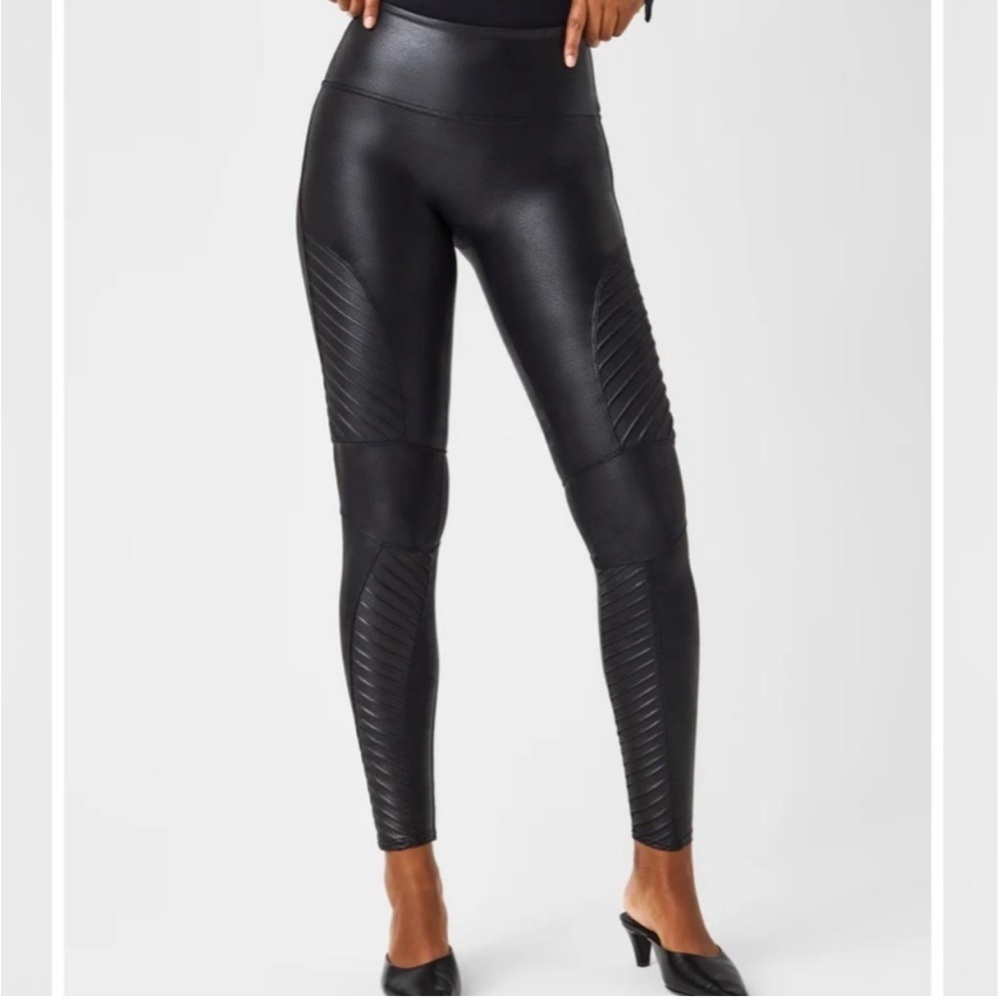 SPANX Faux Leather Moto Leggings, Black. Size Small Petite. NEW